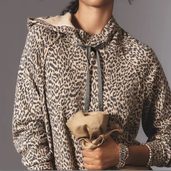 Anthropologie Daily Practice Drawstring Cropped Hoodie Leopard Print Size XS - Picture 1 of 3